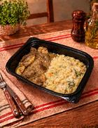 Risoto de Palmito com Tirinhas de Carne ao Molho Madeira